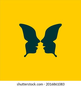 Vector Butterfly Logo With Two Heads Facing Each Other