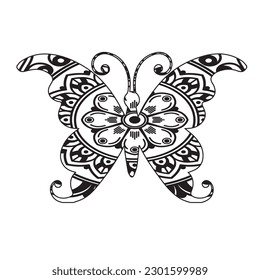 Página de color de la manala de mariposa vectora