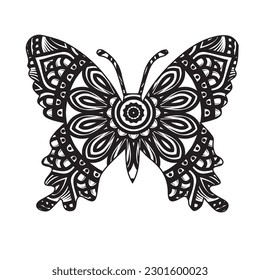 Vektor-Schmetterling-Mandala-Farbseite