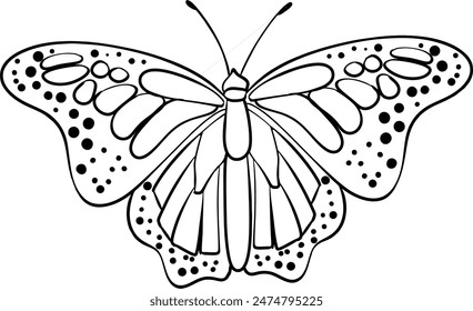 Vector butterfly monarch. Vintage elegant clipart. Flying dream. Spring and tropical cartoon butterfly. Isolated. Black silhouette for circuit