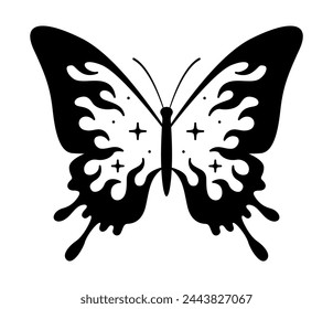 Vector butterfly. Neo tribal tattoo. Hand drawn illustration. Black tattoo design.