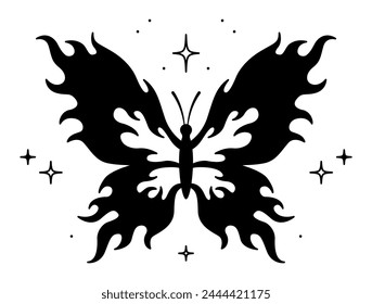 Vector butterfly. Neo tribal tattoo. Hand drawn illustration. Black tattoo design.
