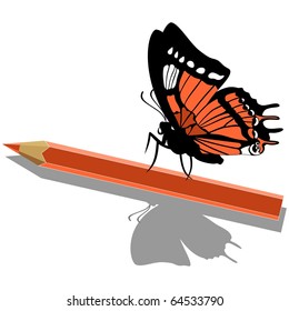 Vector. Butterfly on color pen  14