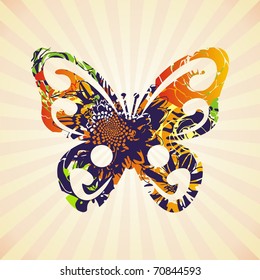 vector butterfly on orange background. Vector illustration