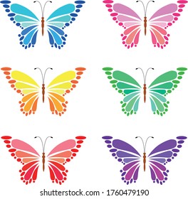 Vector of a butterfly on a white background, a collection of multicolored illustrations. abstract butterflies