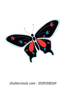 vector butterfly, butterfly on a white background, butterfly in flat graphics and cartoon style, trendy insect illustration, beautiful black butterfly