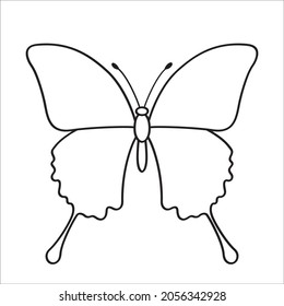 Mariposa vectora. Dibujo de esquema. Esbozo de Doodle, línea negra.
