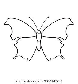 Vector butterfly. Outline drawing. Doodle sketch, black line.