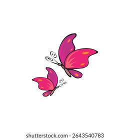 Vector butterfly outline silhouette black tattoo drawing illustration, bright shining stencil isolated stars.Two flying butterflies.Plotter laser cutting.T shirt print design.Vinyl wall sticker decal.