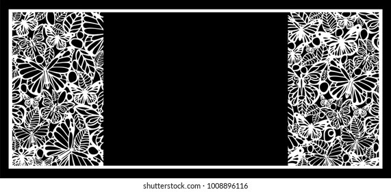 Vector butterfly pattern with petals, Laser cutting wedding card, Decorative card. Wedding wall. 