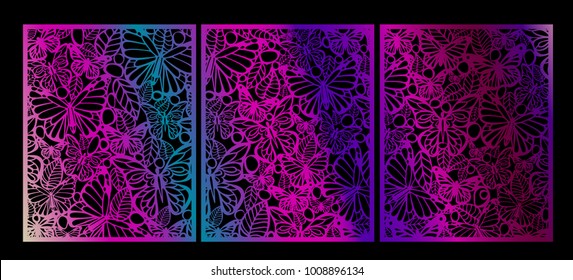 Vector butterfly pattern with petals, Laser cutting wedding card, Decorative card. Wedding wall. 