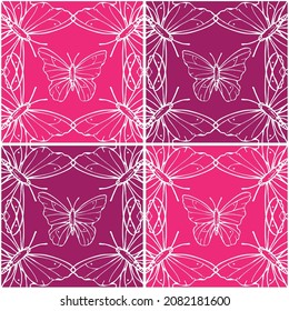 Vector butterfly pattern in pink and dark pink background. Seamless repeat pattern for fashion design, fabric design and wrapping paper. Vector art.