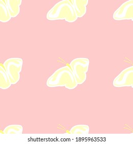 Vector butterfly seamless repeat pattern design background. yealow butterfly silhouette, cute girly pastel pattern.