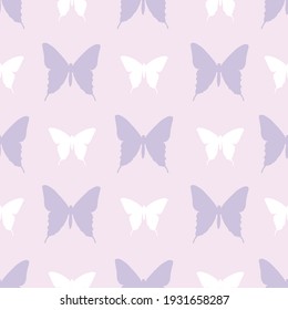 Vector Butterfly Seamless Repeat Pattern Design Background. Pastel Girly Pattern Background. Random Butterfly Silhouettes.