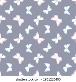 Vector butterfly seamless repeat pattern design background. Grey and pastel.
