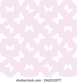 Vector butterfly seamless repeat pattern design background. Purple and white butterfly silhouette, cute girly pastel pattern.