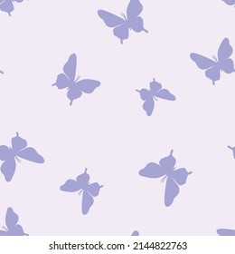 Vector butterfly seamless repeat pattern background. Pastel purple design.