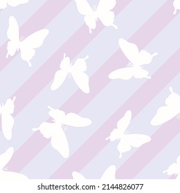 Vector butterfly seamless repeat pattern. Simple butterfly silhouette, cute girly pastel design.