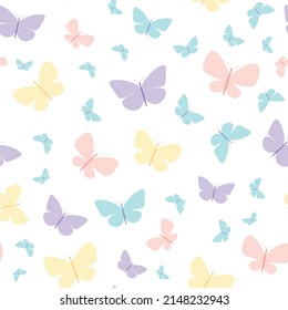 Vector butterfly seamless repeat pattern background. Random butterfly silhouettes.