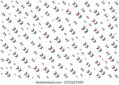 Vector butterfly seamless repeat pattern design background. Random colorful butterfly silhouette, cute girly pastel pattern.
