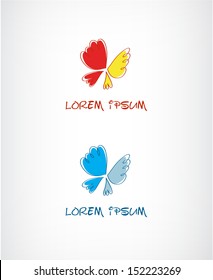 vector butterfly set logo for your company, red and blue flying insects