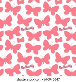 Vector Butterfly silhouette color. Seamless pattern isolated on white background.