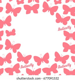 Vector Butterfly silhouette frame color. Seamless pattern isolated on white background.