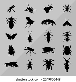 vector butterfly silhouette insects icon set 