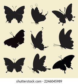 Silhouettes vectorial de mariposas de diferentes especies