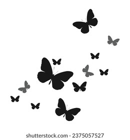 Silueta de enjambre de mariposa vectorial sobre fondo blanco