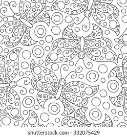 Vector butterfly and swirls seamless pattern.