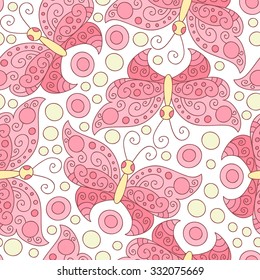 Vector butterfly and swirls seamless pattern.