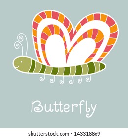 Vector butterfly, vintage postcard, icon