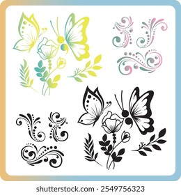 vector butterfly white background, gradient color