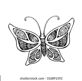 Vector of butterfly in zentangle style 