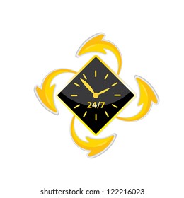 Vector Button 24 hours. vector icon of working time for business. vector clock with arrows.