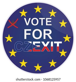 Vector button badge Vote for czexit, yellow star crossed out