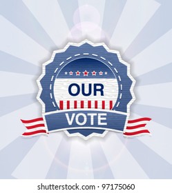 vector button, banner for election campaign on striped blue-white background