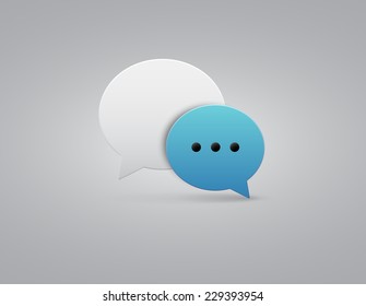 Vector button blue and white speech bubbles icon with gray shadow on white background