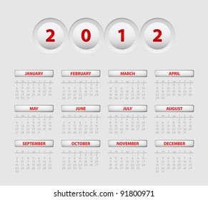 Vector button calendar for the new year 2012