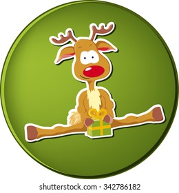 Vector button with christmas illustration - reindeer with small present