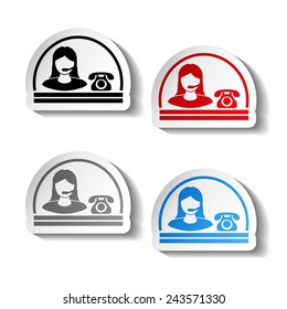 Vector button of contact - semicircle design, woman, operator on the phone