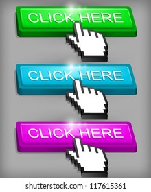 Vector button with cursor over it, in 3 variations