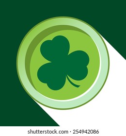 vector button with dark green shamrock and with stylized shadow