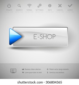 Vector button E-shop with icons and symbols. Modern design elements.