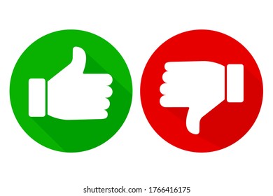 Vector button good and bad. Flat red and green icon of denial and approval.