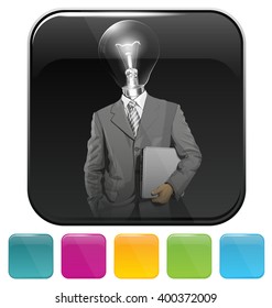Vector button icon with business man
