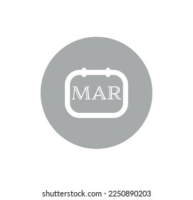 vector button icon for month of March.  calendar illustration symbol in white outline 