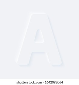 Vector button letter of alphabet A. Bright white gradient neumorphic effect character type icon. Internet gray symbol on a background.