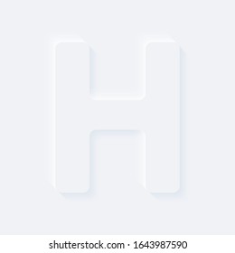 Vector button letter of alphabet h. Bright white gradient neumorphic effect character type icon. Internet gray symbol on a background.